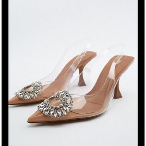 NWOT Zara Transparent Embellished Sling-back Vinyl Heels Size 40 US 9